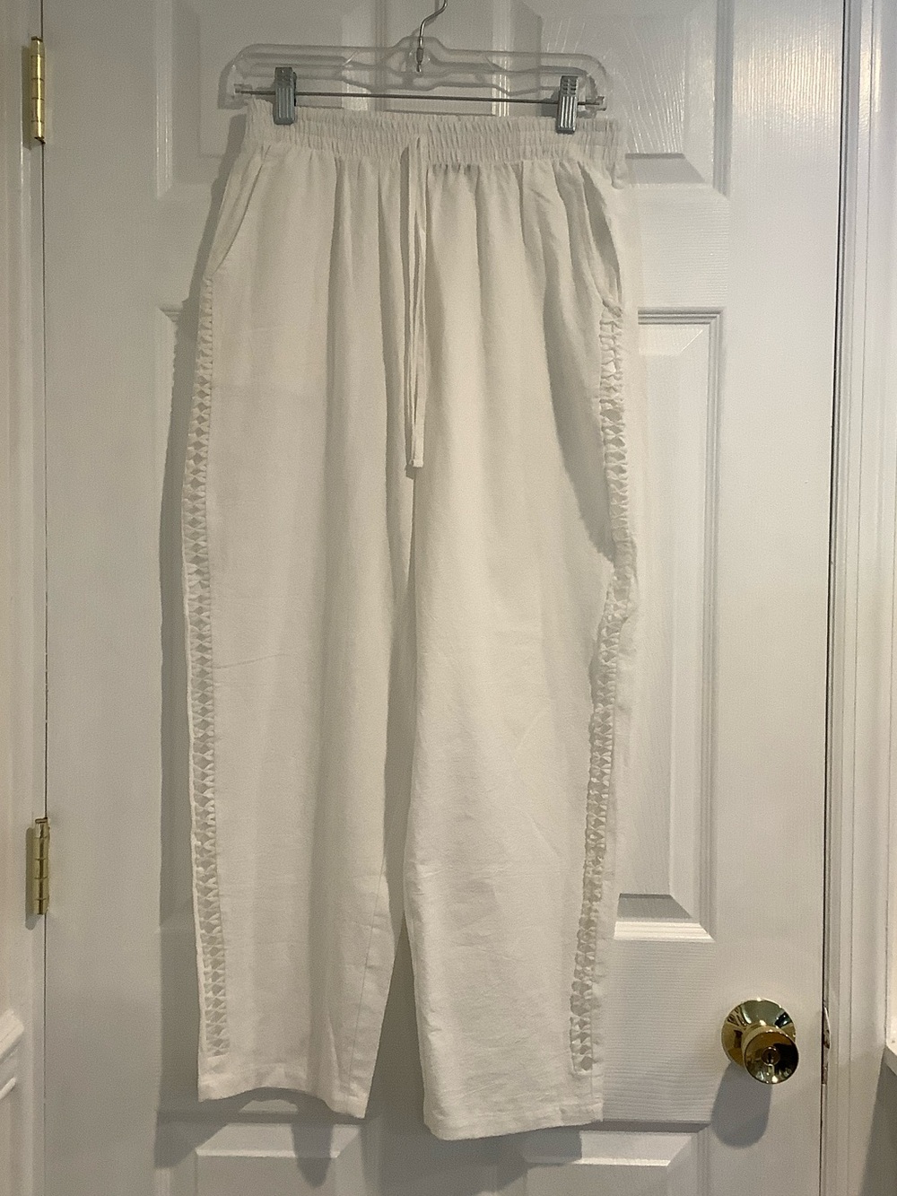CHIC ME White Gauzy LooseFit Beachy Light Coastal Grandma Cropped Summer Pants M